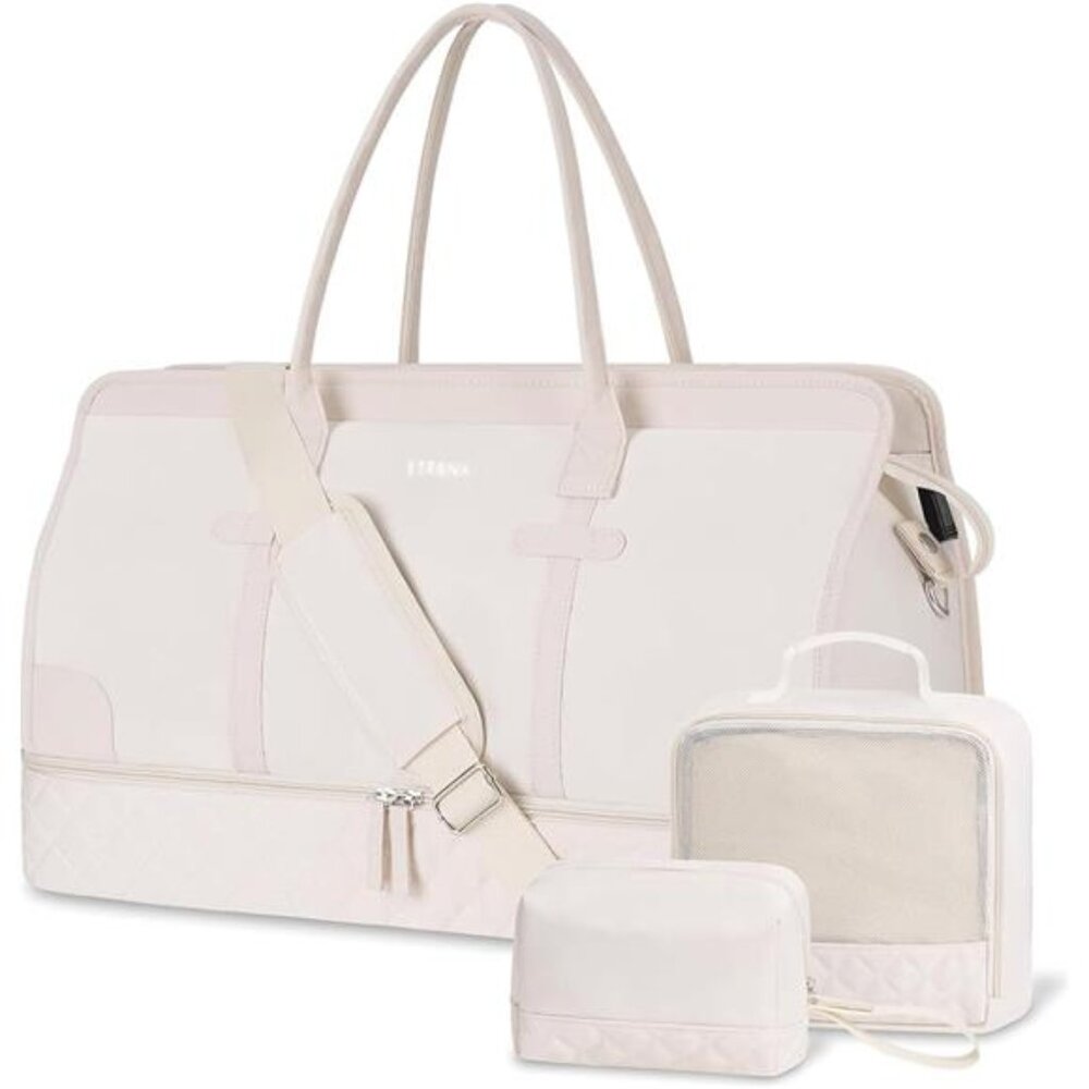 Large Weekender Overnight Bag Women Travel Duffel Shoe Compartment Wet Pocket